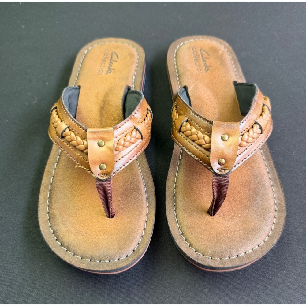 Clarks Womens Thong 7 Fenner Nerice 26125111 Honey Slip-on Flip Flop Sandal NEW - Picture 2 of 10